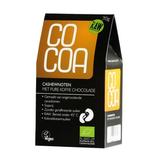 Cocoa Cashewnoten Met Pure Koffie Chocolade RAW 70GR