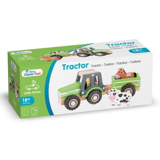 New Classic Toys Houten Tractor Met Aanhanger en Speelfiguren +18 Mnd