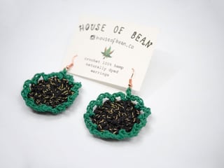 Handmade Earrings  Pop-Up Product - Green  Black/Gold - Flowers