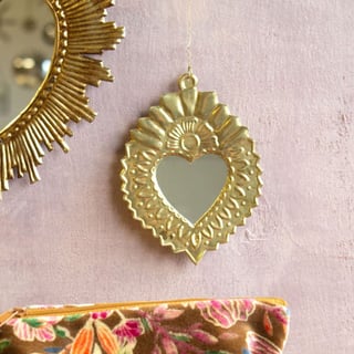 Spiegeltje Mini Hart Met Bloem Antiek Goud 11x15cm