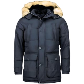 Lange Heren Winterjas Met Bontkraag Blauw