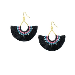 Black Blue Fan Earrings - Black Pink