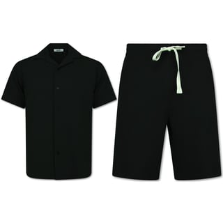 Twinset - Ribbed Oversized Shirt - Zomerset Heren - Two Piece Setje - Co Ord Set - F-915 - Zwart