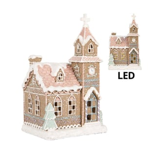 Kerst Kerkje Met LED-Verlichting Peperkoek Multicolor 14x23cm