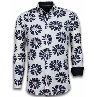 Italiaanse Overhemden - Slim Fit Overhemd - Blouse Big Leave Pattern - Wit