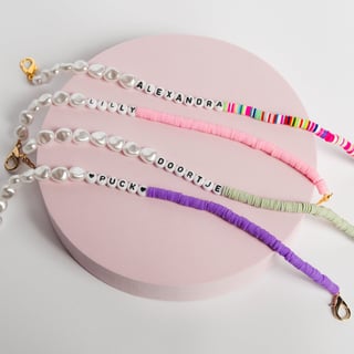 Telefoonkoord met Naam  Gepersonaliseerde Korte Parelketting (30 cm)