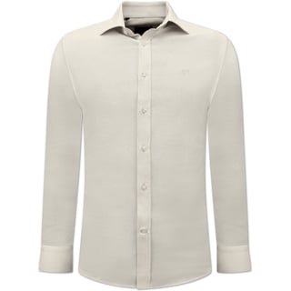 Oxford Effen Blouse Heren - Slim Fit Stretch - Beige