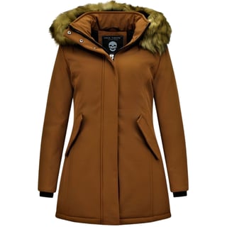 Dames Winterjas Met Imitatie Bontkraag - Slim Fit - Bruin