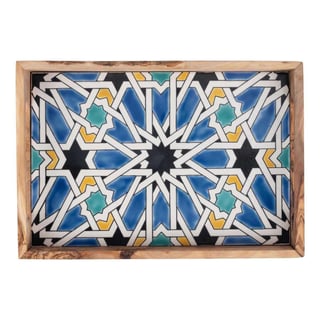 Tray Olive Wood mosaic tile Blue