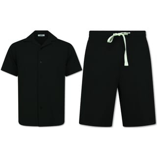 Twinset - Ribbed Oversized Shirt - Zomerset Heren - Two Piece Setje - Co Ord Set - 915 - Zwart