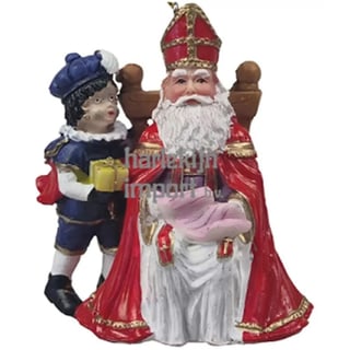 Kerstbal Polystone Zittende Sinterklaas Met Roetveeg Piet