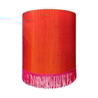 Lampenkap Oranje Zijde Op Panter 25x25cm Fuchsia Franjes