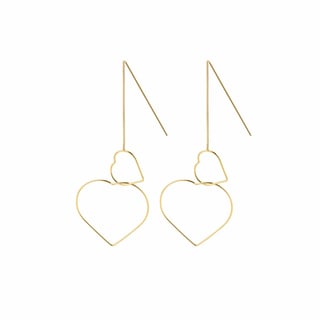 Silver Hanging Earrings with Double Hearts - Sterling Silver / Gold Plated