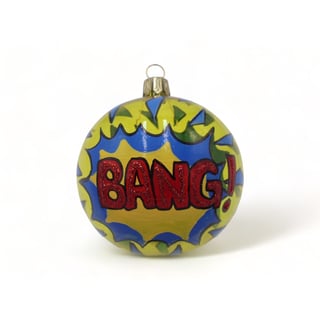 Kerstbal Geel Glanzend Transparant Met Pop Art Bang