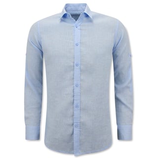 Linnen Overhemd Heren - Regular Fit - Casual Blanco - Licht Blauw