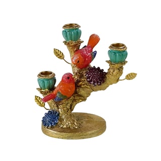 Kandelaar Twee Vogeltjes Multicolor Goud 22x20cm 3-Houders