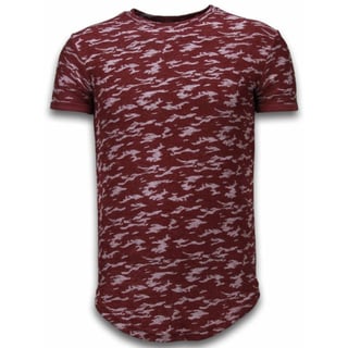 Fashionable Camouflage T-Shirt - Long Fit Shirt Army Pattern - Bordeaux