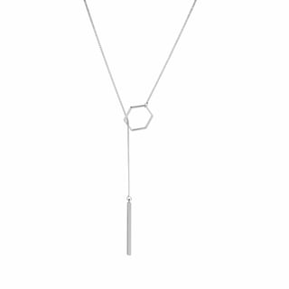 Gold Plated Necklace with Hexagon and Rod - Silver Plated Brass