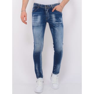 Paint Splash Ripped Jeans Heren - Slim Fit -1071- Blauw