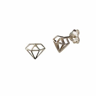 Gold Plated Big Diamond Stud Earrings - Sterling Silver / Silver