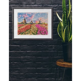 Dutch Landscape Poster - Windmill & Tulip Fields - With frame