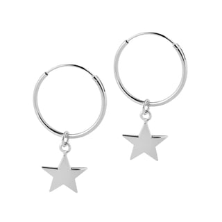 Silver Hoop Earrings with Star 18 MM