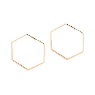 Big Rose Gold Plated Hexagon Hoop Earrings - Rose Gold Plated Brass / Big