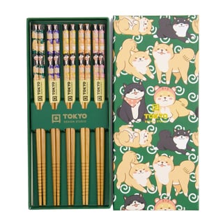 Eetstokjes Shiba Dog Groen Set 5 in Cadeau Doos