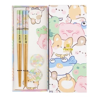 Eetstokjes Kawaii Dieren Met Opleggers Set 2 in Cadeau Doos