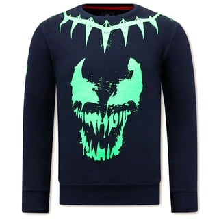 Heren Sweater Met Print -Venom Face Neon - Blauw