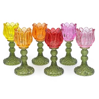 Waxinehouder Tulp Groen Mix Glas 8x18cm in 6 Kleuren