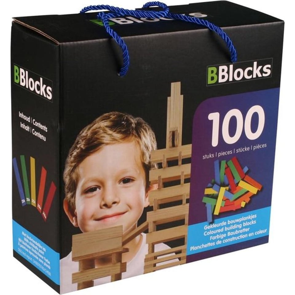 Bouwplankjes Bblocks Gekleurd in Doos 100 Stuks
