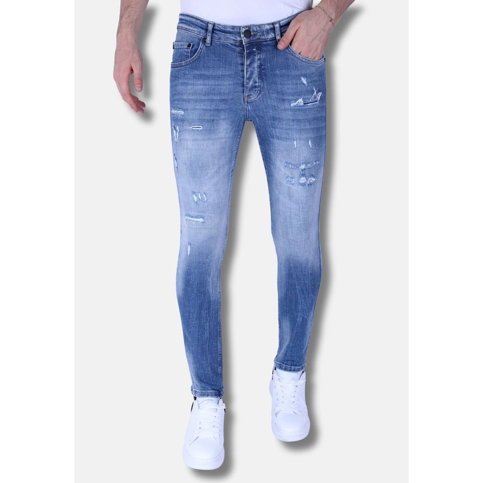 Stonewashed Slim Fit Heren Jeans Met Stretch -1098 - Blauw