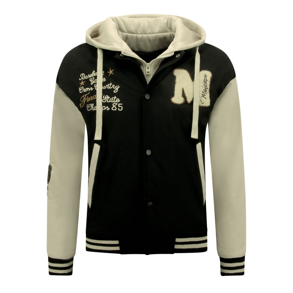 Baseball Jacket Classic Oversized Met Capuchon -8632- Zwart