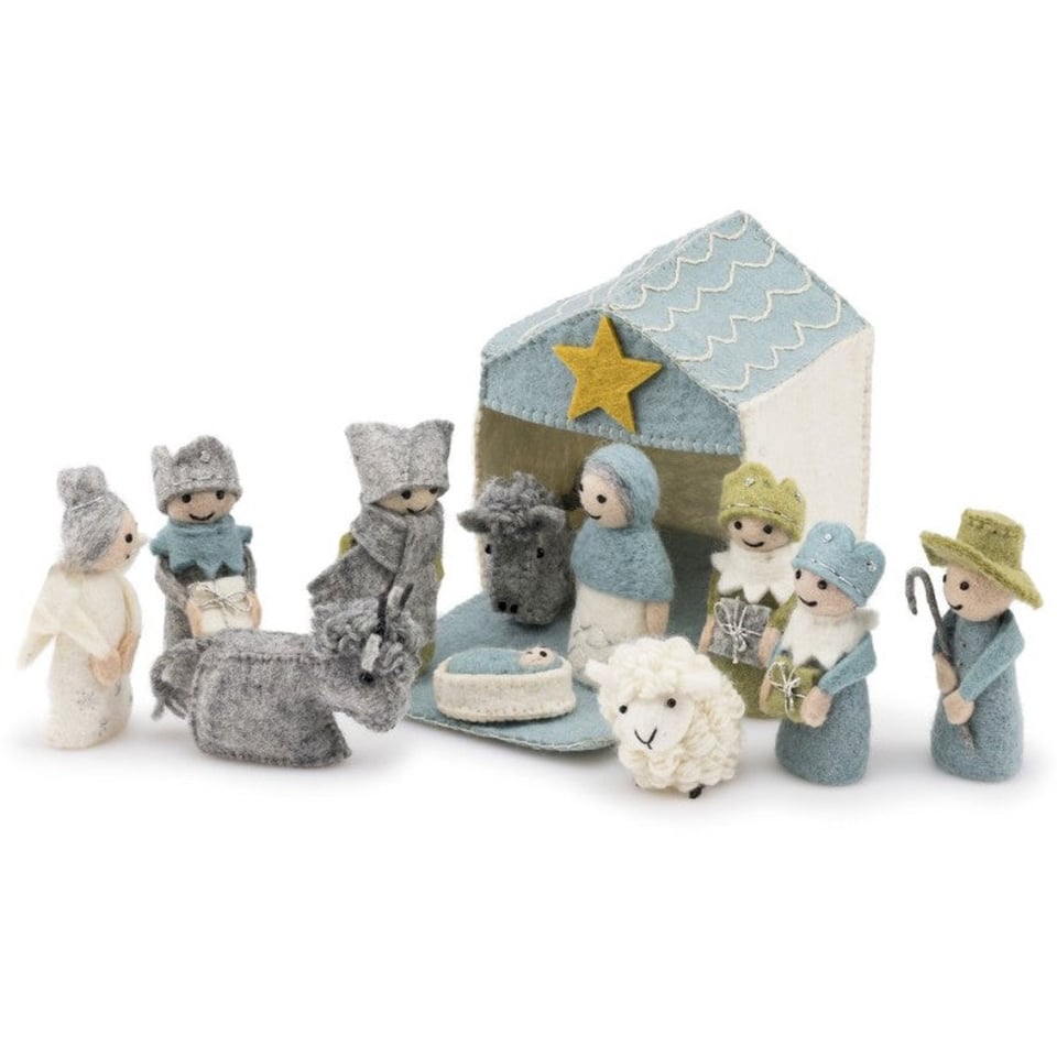 Kerststal IJsblauw-Wit