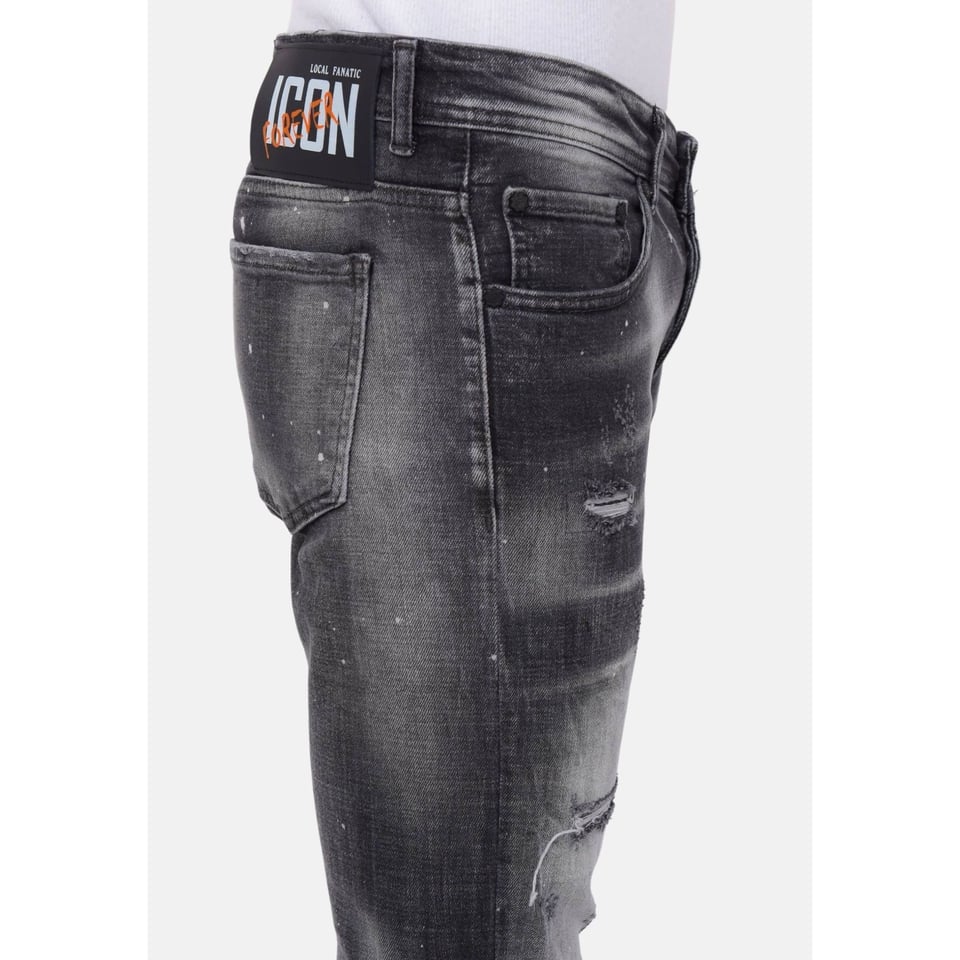 Distressed Jeans Stonewash Heren - Slim Fit -1087- Zwart