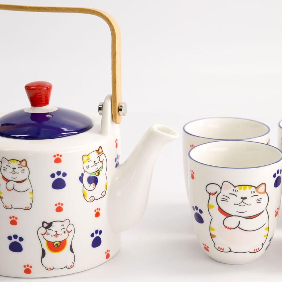 Thee Set Kawaii Lucky Cat in Cadeau Doos