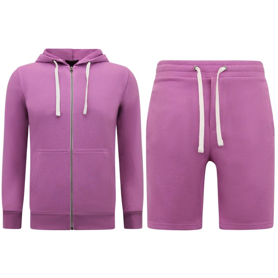 Hoodie Heren Met Rits - Nette Jogging Shorts Heren - SET - Paars