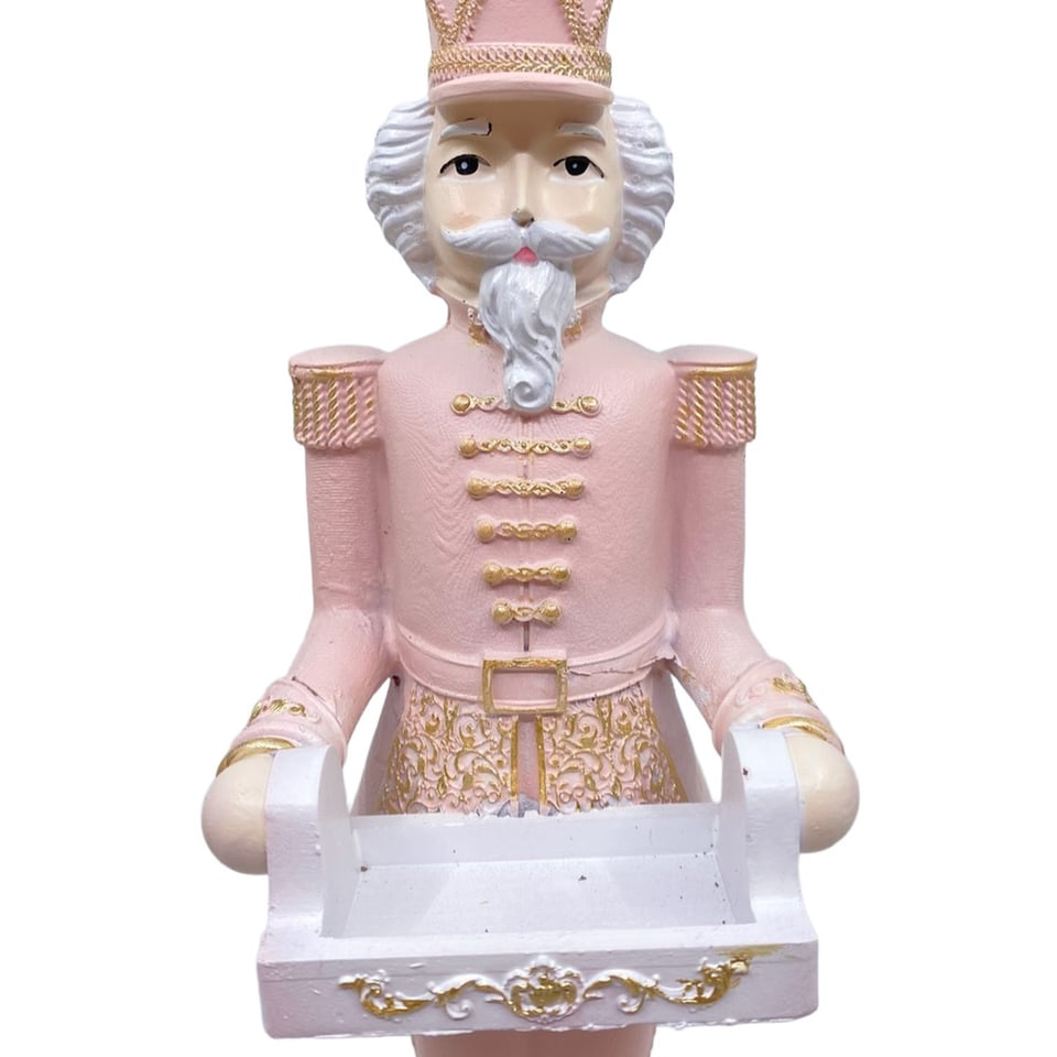 Beeld Notenkraker Met Dienblad Pastel Roze 10x32cm