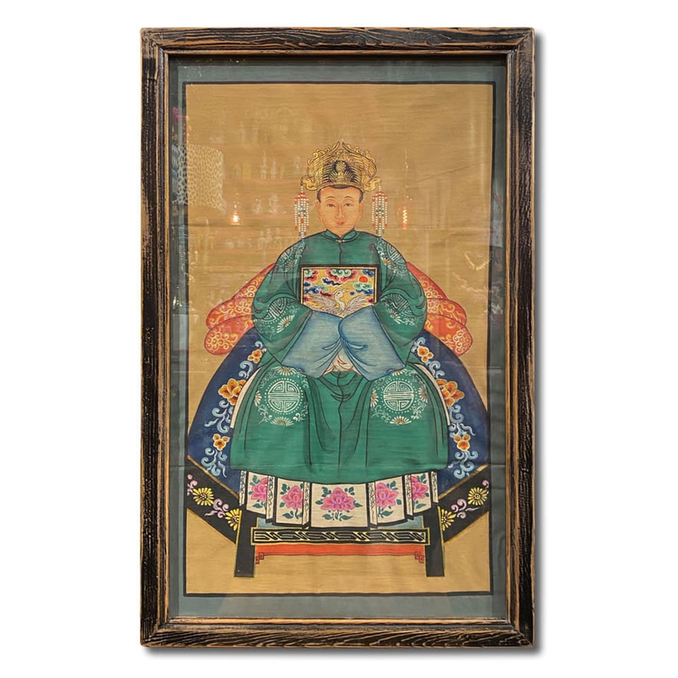 Schilderij Chinese Voorouder Kroon Groen Multi 56x91cm Ingelijst
