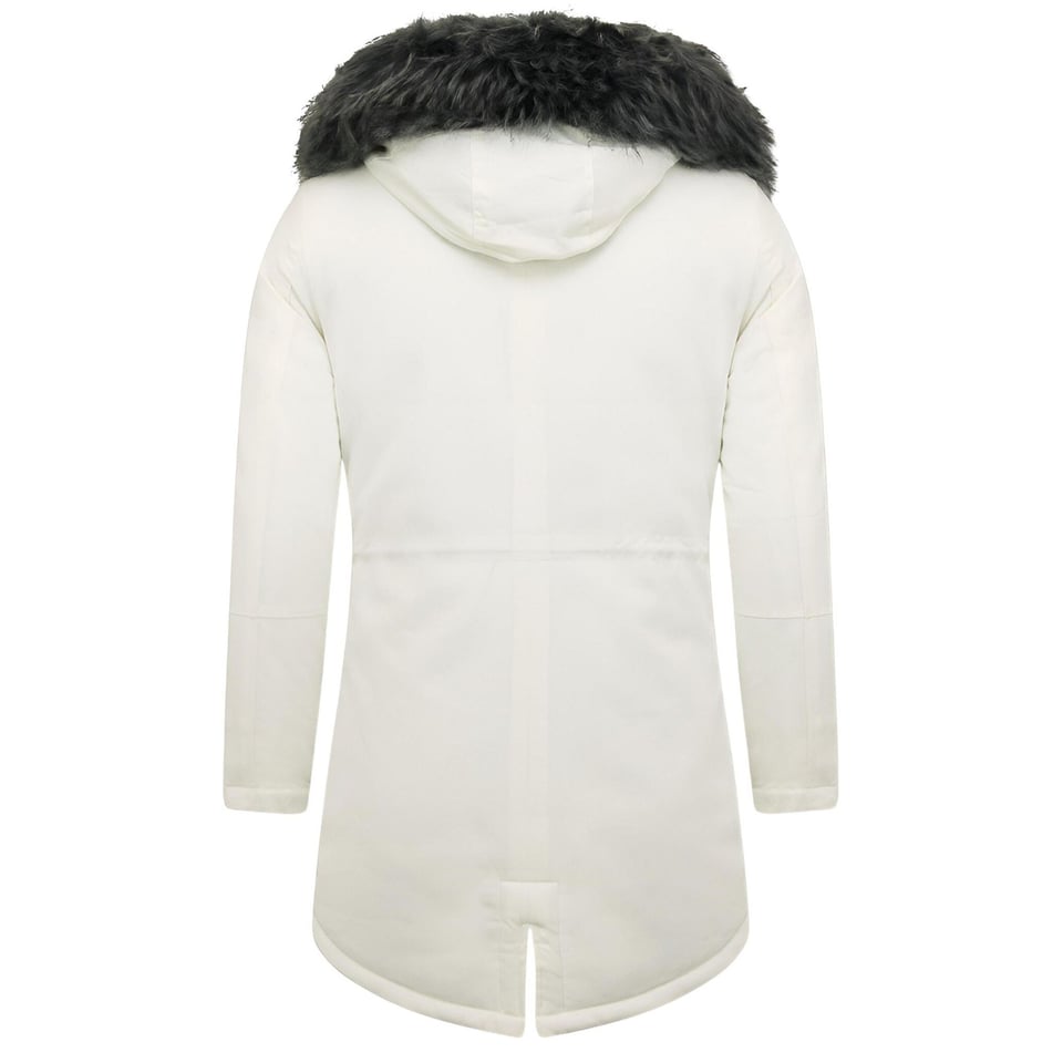 Lange Heren Winterjas Met Nep Bontkraag Wit