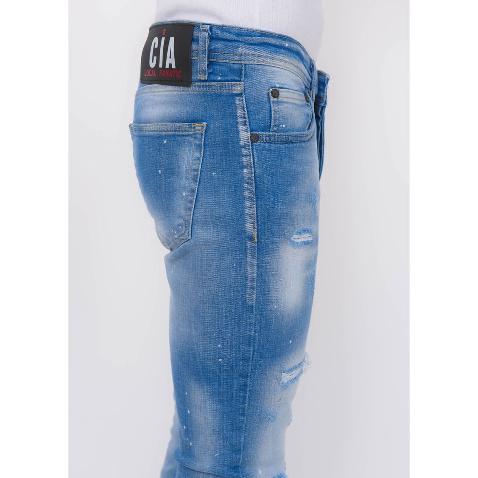 Blue Ripped SkaterJeans Heren - Slim Fit -1078- Blauw