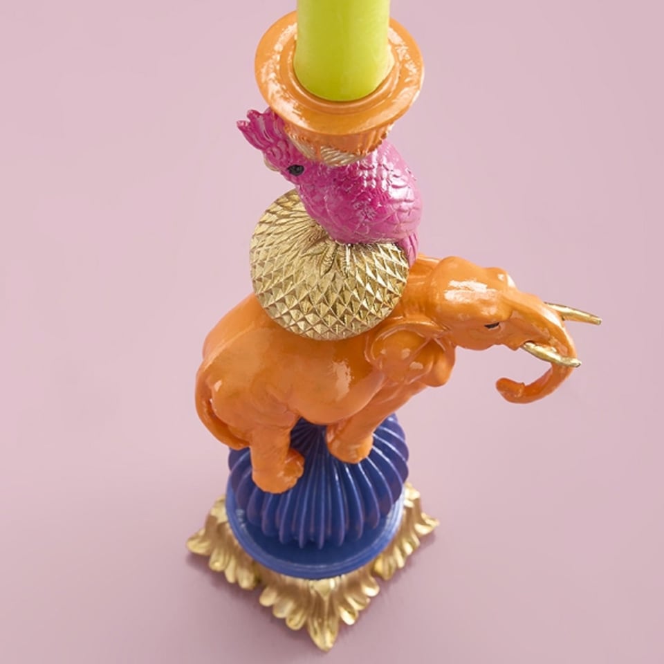 Kandelaar Papegaai Op Olifant Oranje 10x26cm