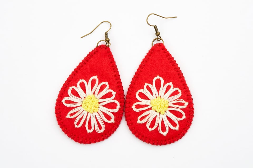 Embroidery Earrings Red