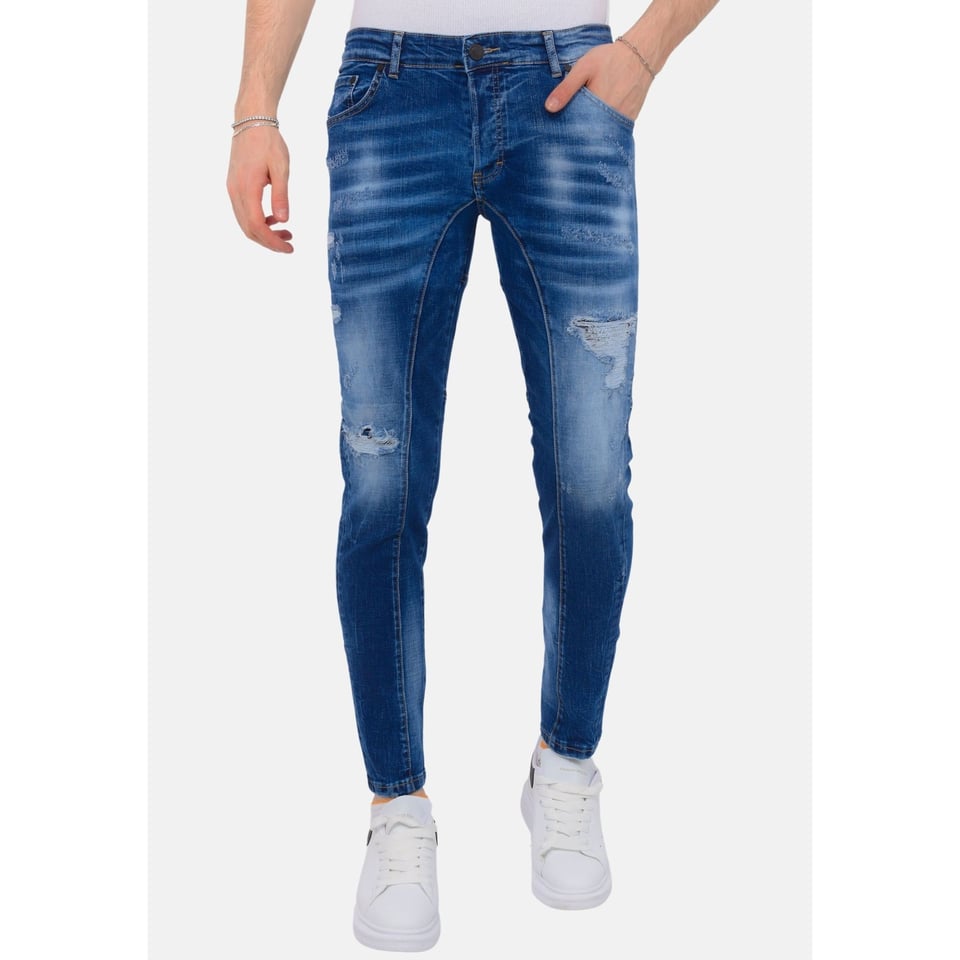 Distressed Ripped Jeans Heren - Slim Fit -1082- Blauw