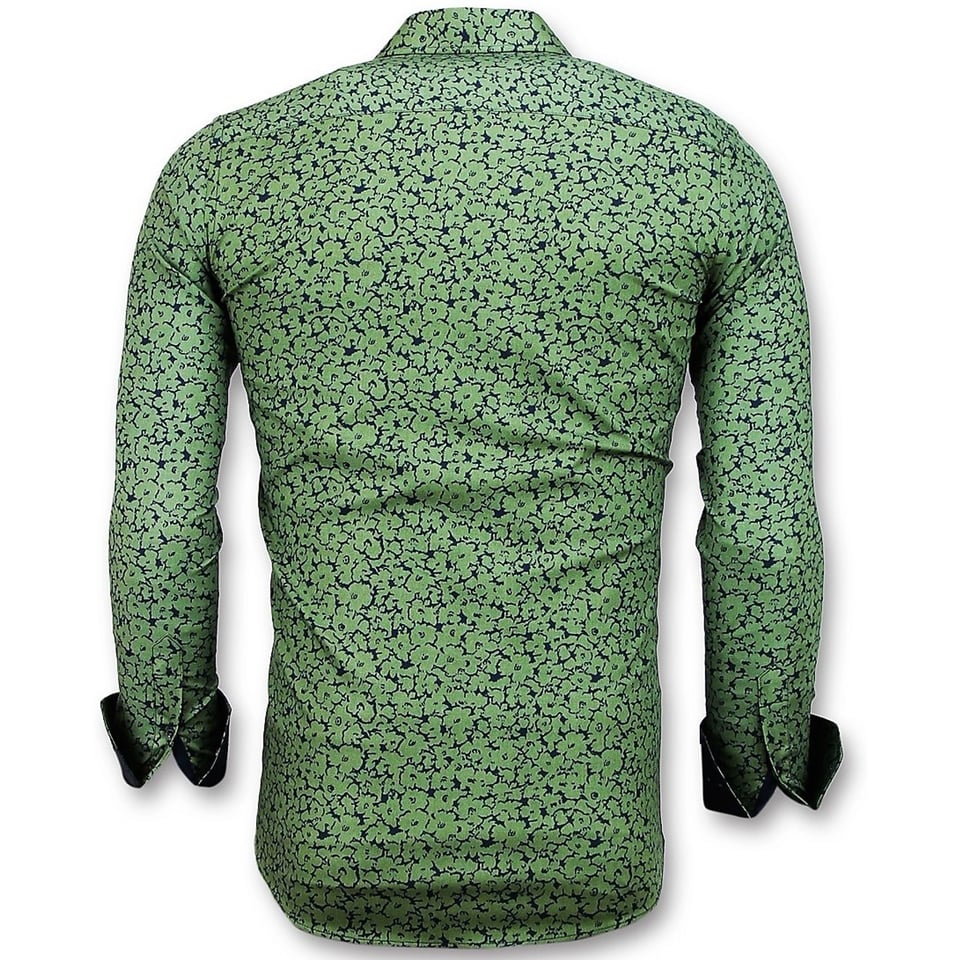 Heren Overhemd Plantenprint - Slim Fit Blouse Mannen - 3025 - Groen
