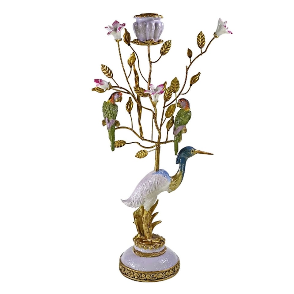 Kandelaar Reiger en Papegaaien Metaal 25x44cm