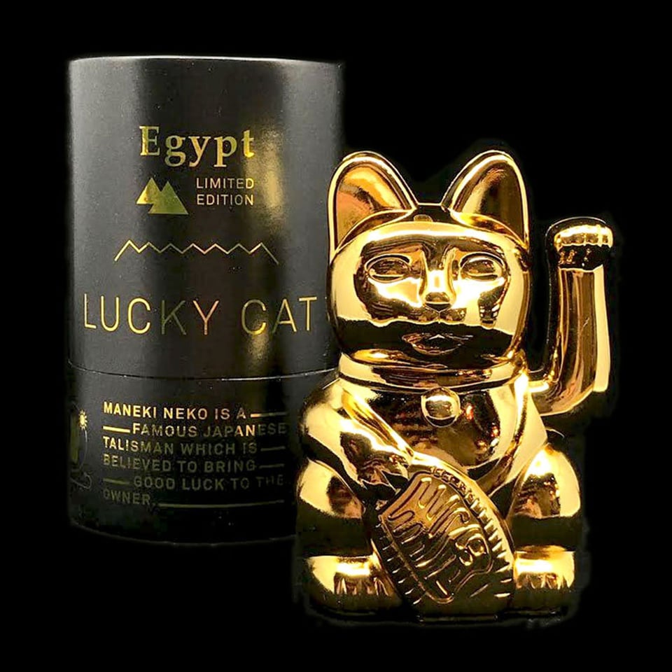 Lucky Cat Egypt Shiny Gold Metallic 10x15cm in Cadeau Doos