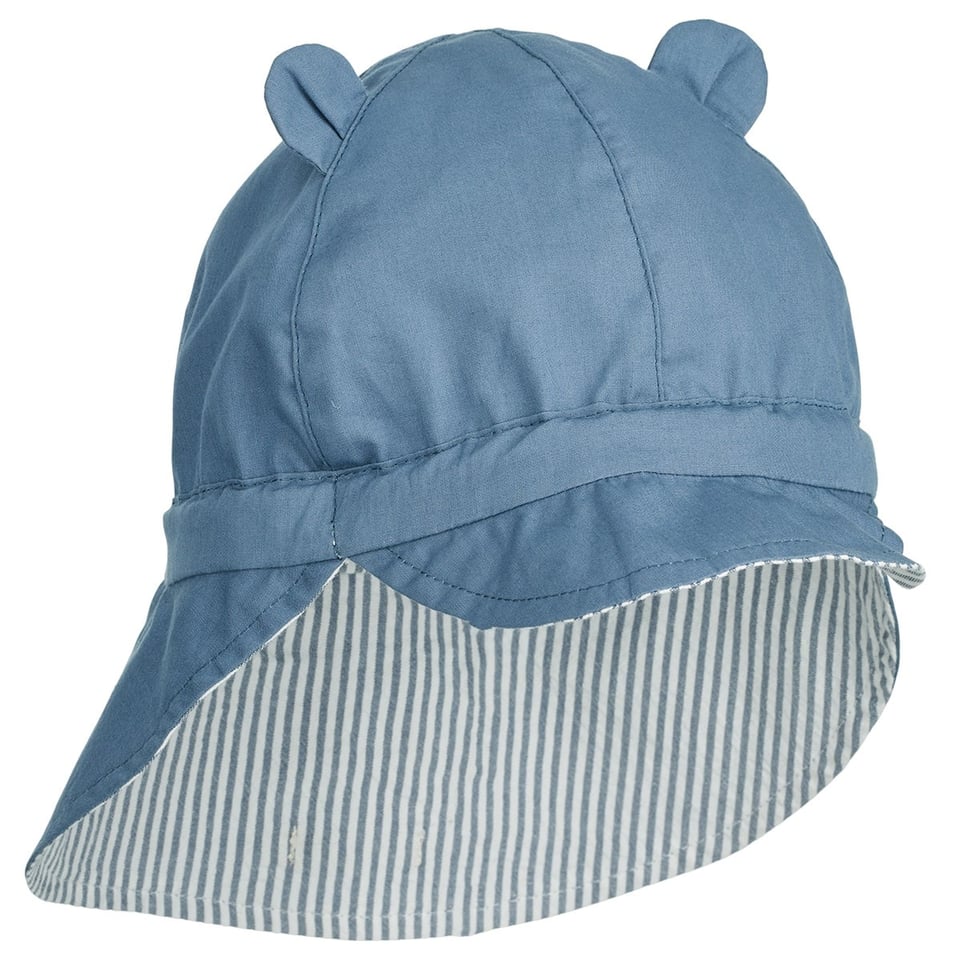 Liewood Gorm Reversible Seersucker Sun Hat: Blue Wave/Creme De La Creme