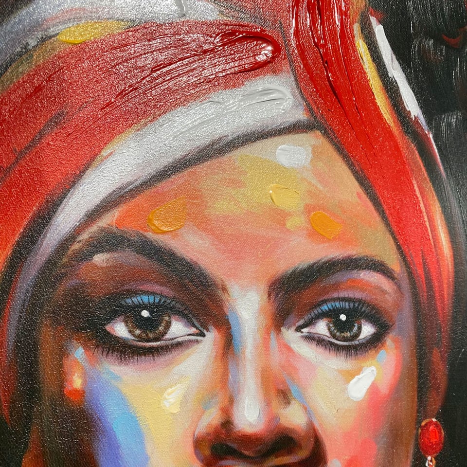 Schilderij African Lady in Orange Canvas 70x100cm